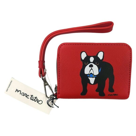 Marc Tetro Handbags - Marc Tetro French Bulldog Saffiano Leather Zip Around Wristlet - 4.75” x 3.75”